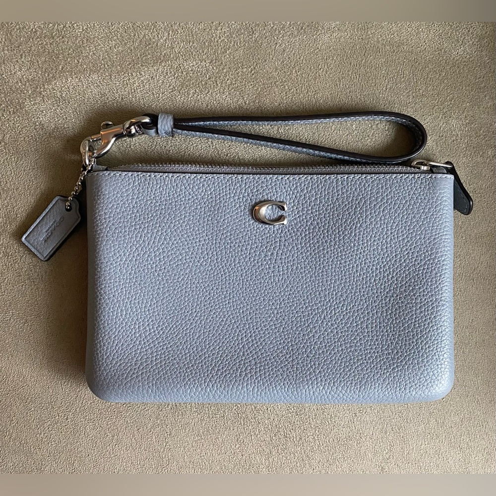 Coach Wristlet in Grey Blue Pebble Leather
